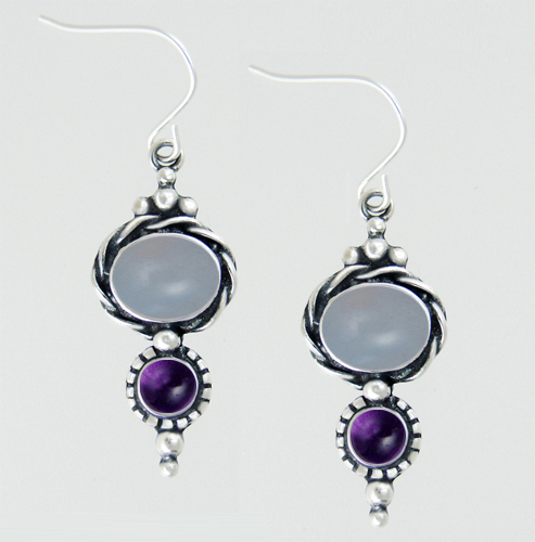 Sterling Silver Drop Dangle Earrings With Chalcedony And Amethyst